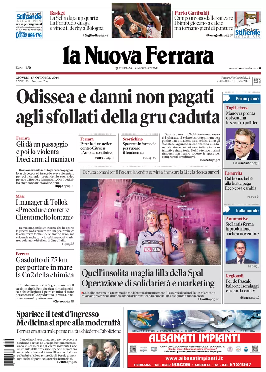 Prima-pagina-nuova ferrara-oggi-edizione-del-2024-10-17